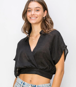 Collared Surplice Crop Top