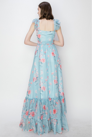 INA Ruffle Shoulder Floral Printed Maxi Dress