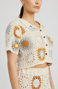 Crochet Cropped Button Up Top