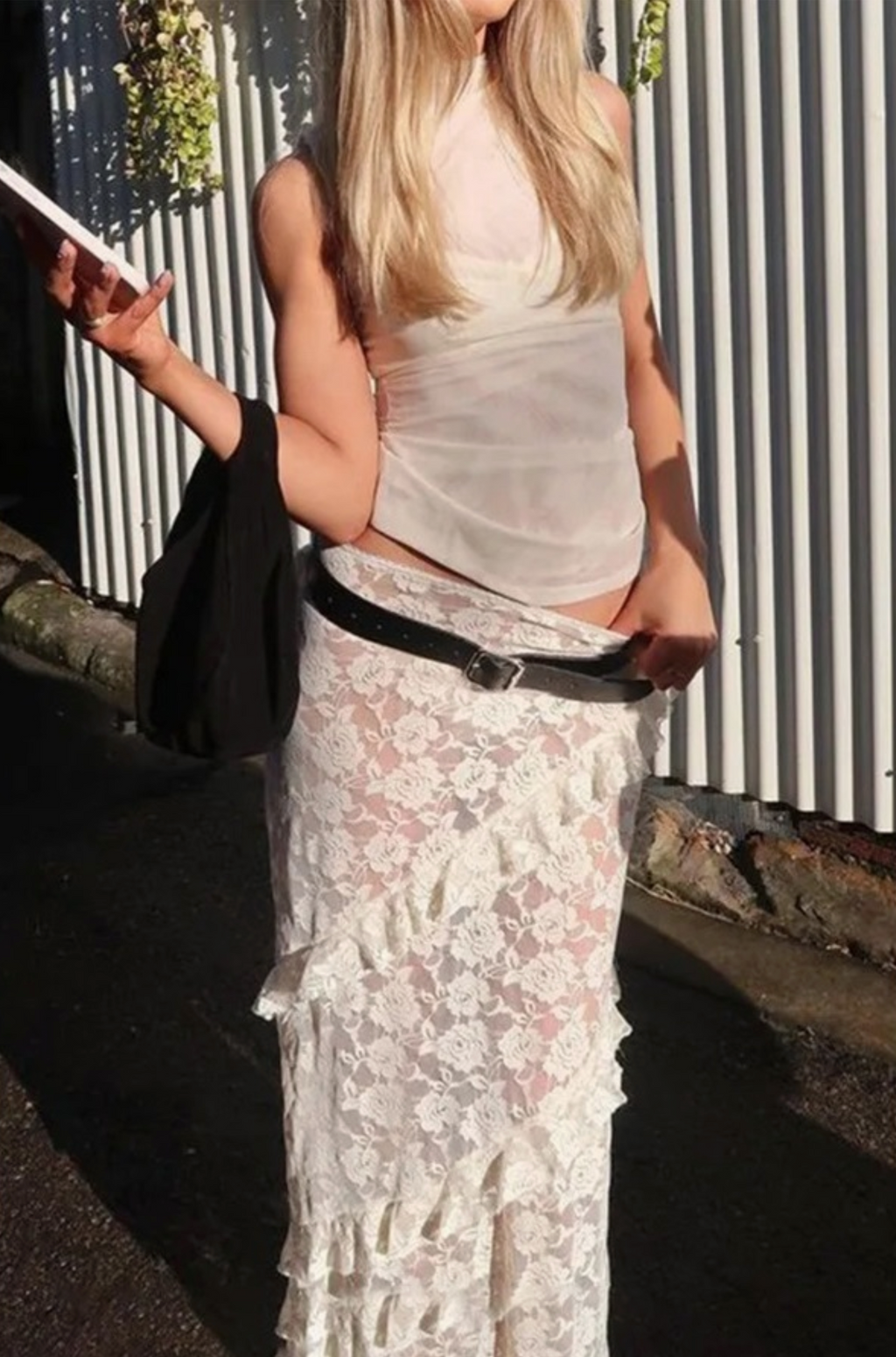 Sheer White Lace Long Skirt