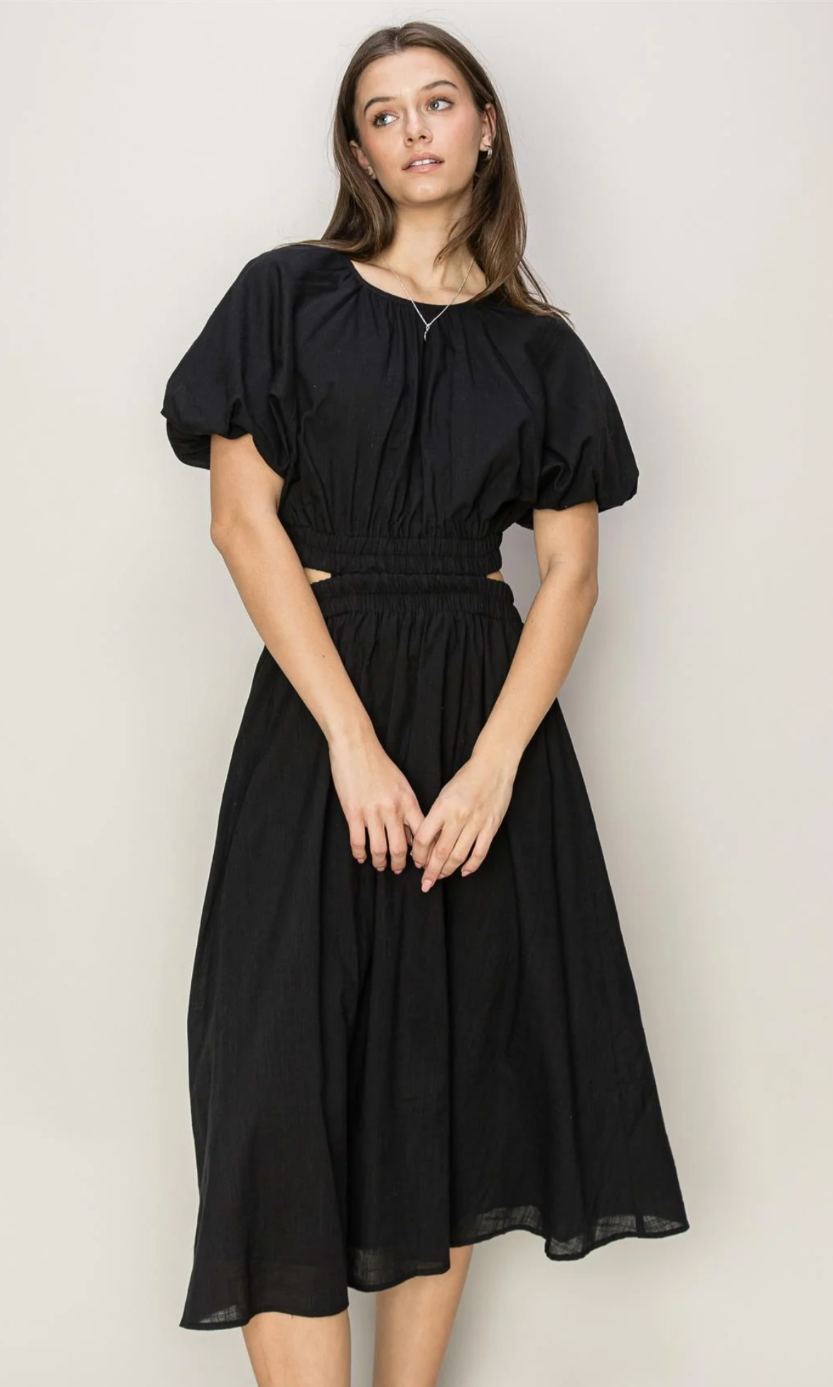 Bubble Sleeve Midi Dress Black / Small Bubble Sleeve Midi Dress Black / Small