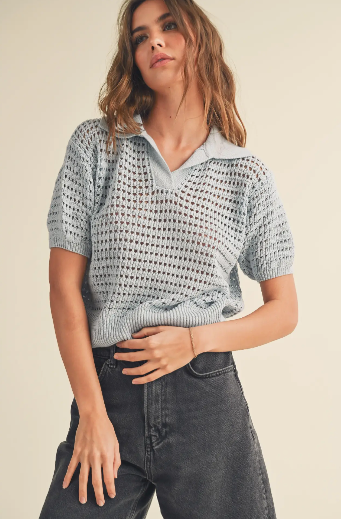 Miou Muse Crochet Knitted Collared Top