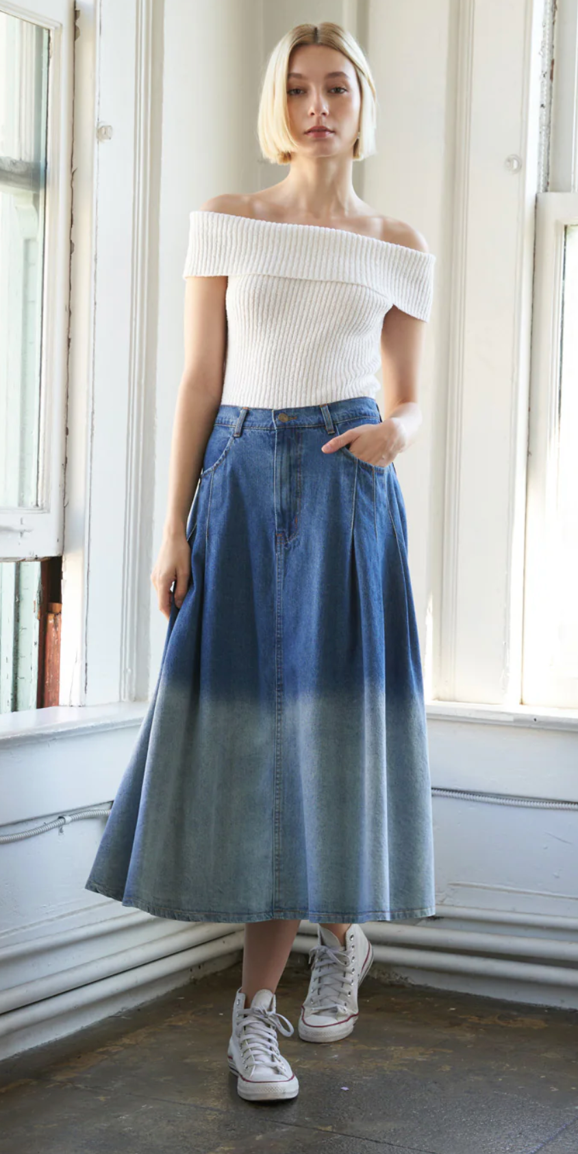 Flying Tomato State of Mind Denim Midi Skirt