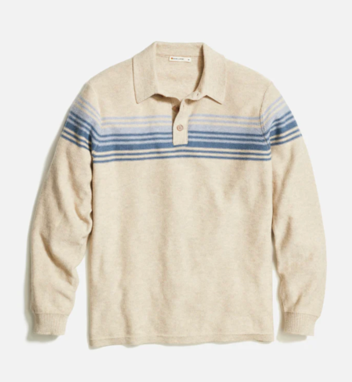 Marine Layer Elias Sweater Polo - Driftwood/Blue Stripe