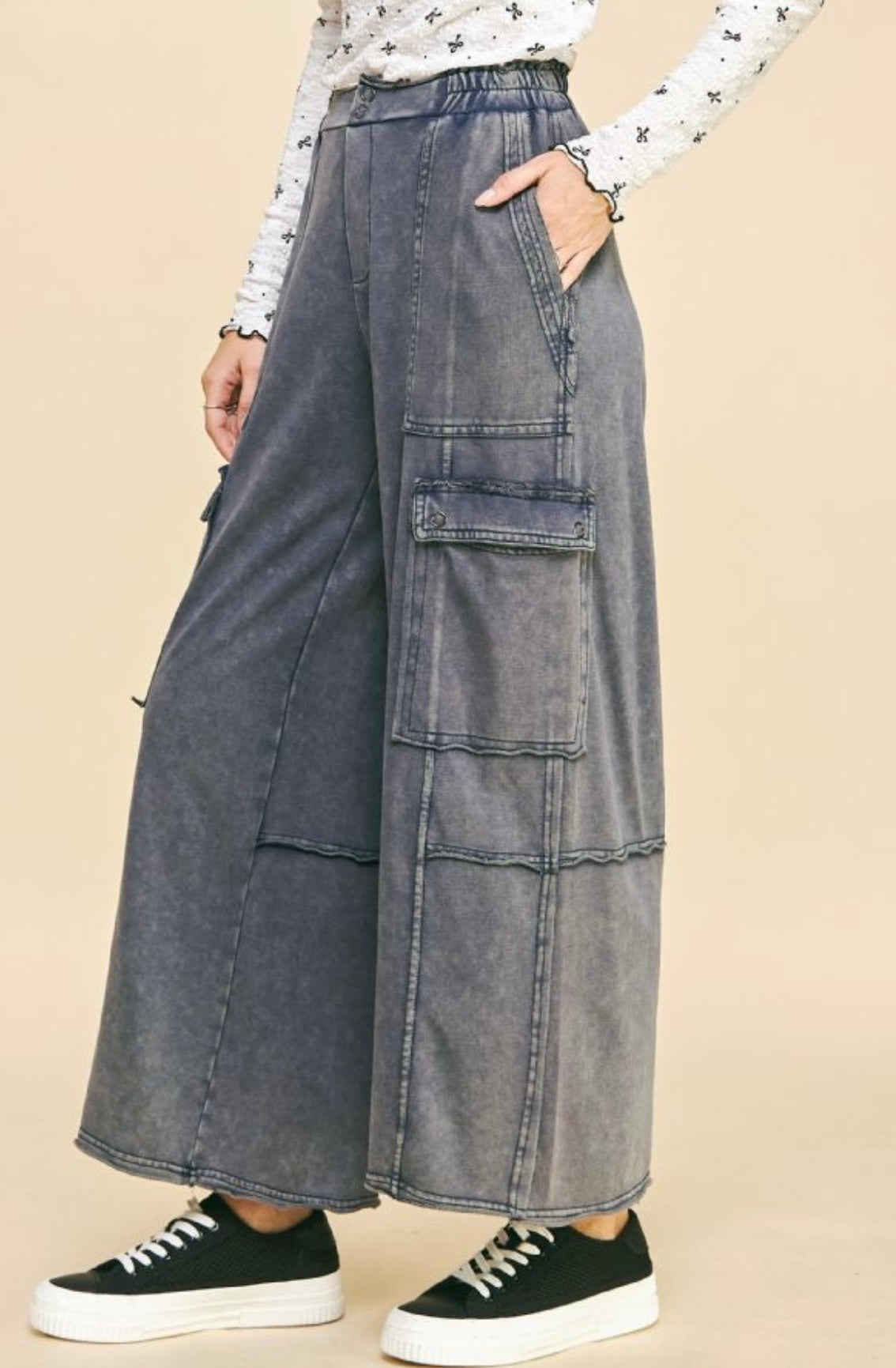 Charcoal Cozy Wide Leg Denim