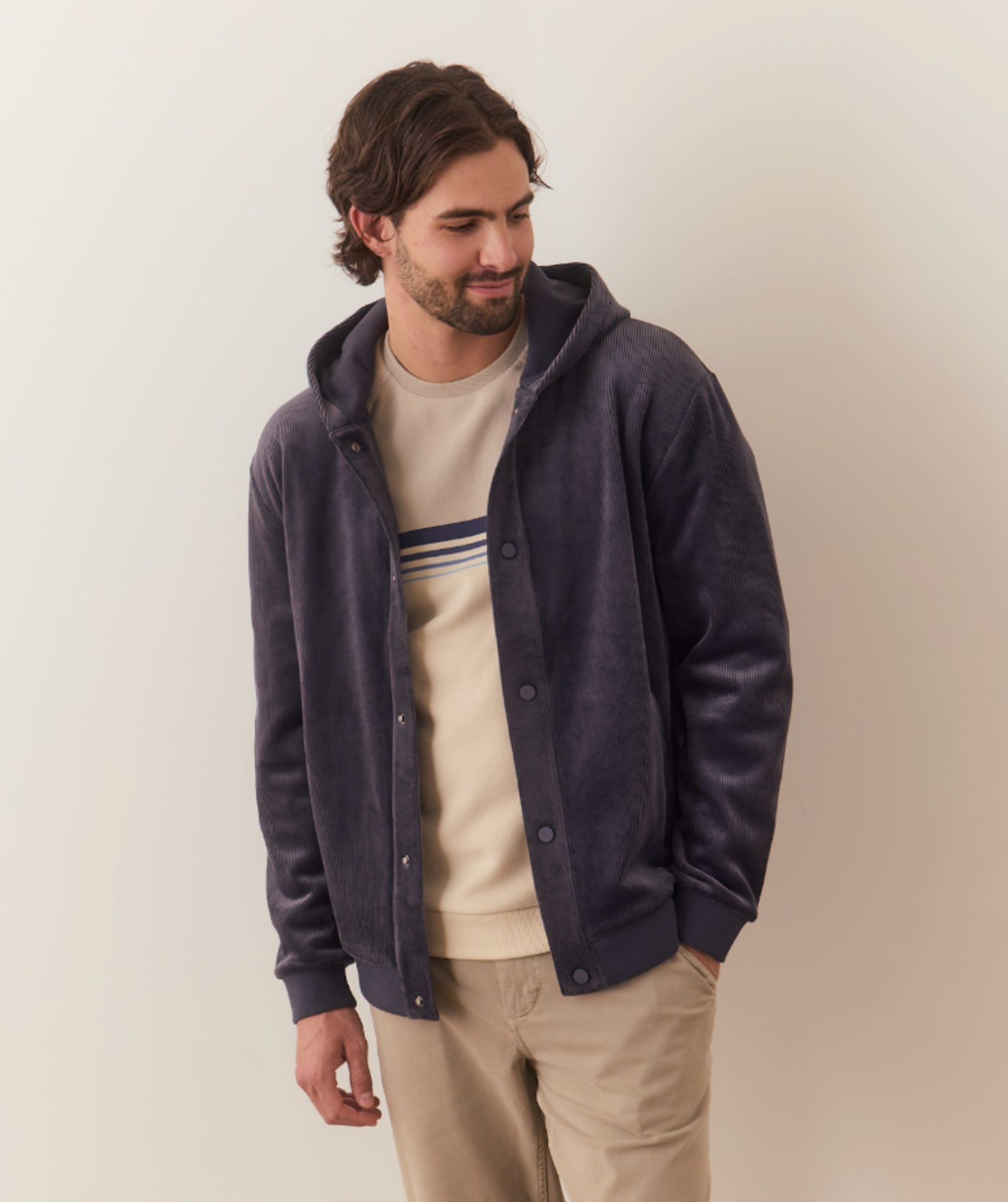 Marine Layer Velour Corduroy Snap Hoodie