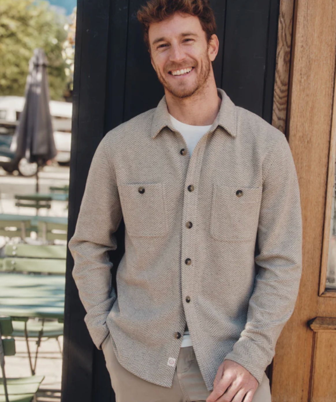 Marine Layer Pacifica Stretch Twill Shirt - Taupe Herringbone