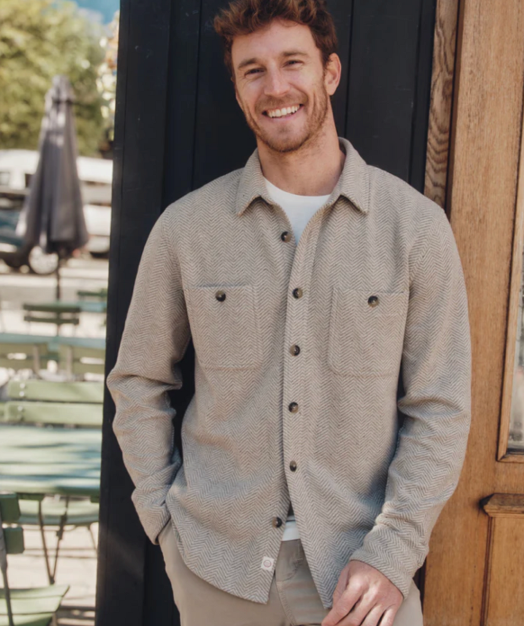 Marine Layer Pacifica Stretch Twill Shirt - Taupe Herringbone