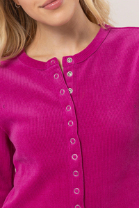 Raspberry Ribbed Knit Button Up