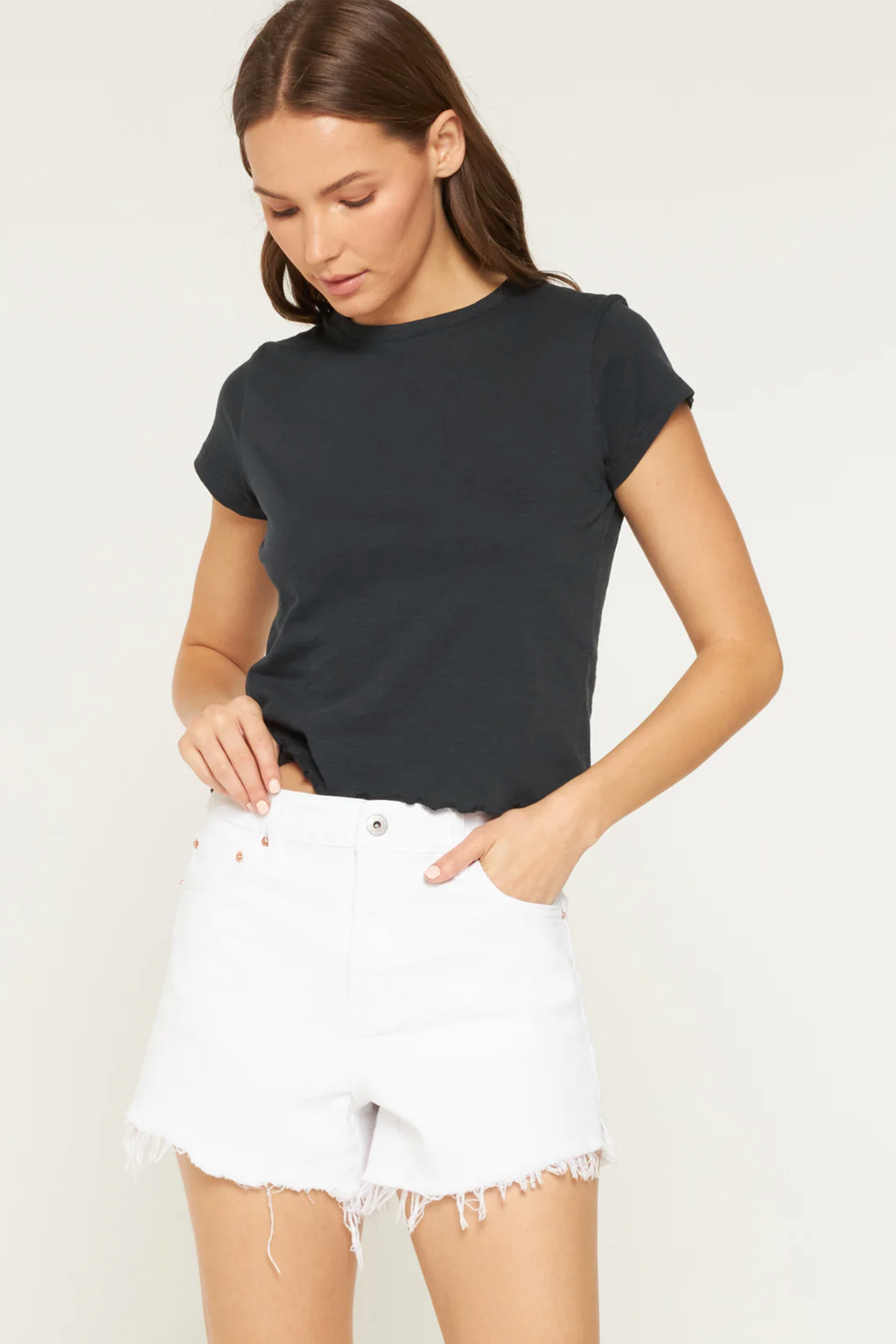 MICA High Rise White Vintage Shorts w/Raw Hem