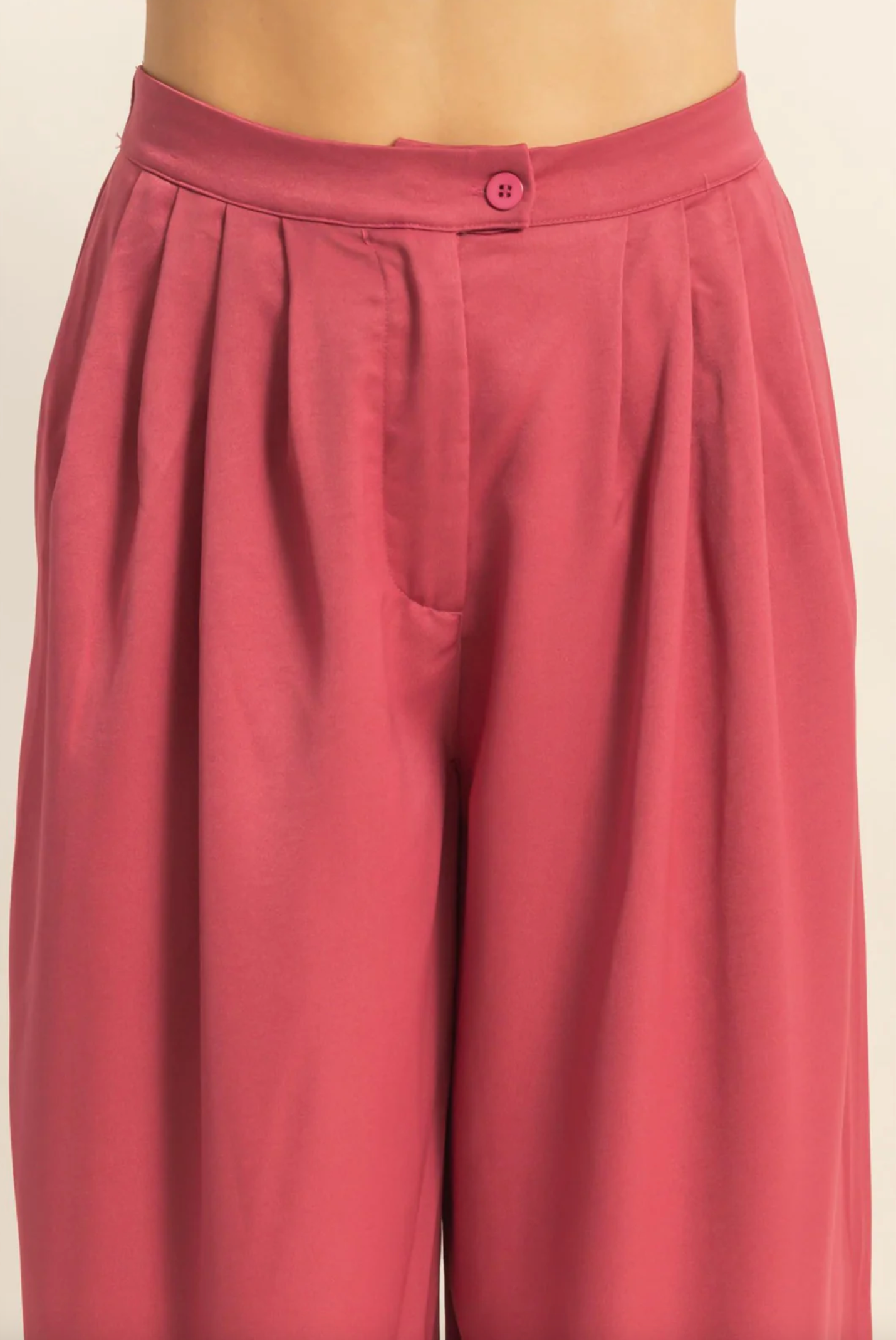 Wide Leg Palazzo Pleated Pants - Berry