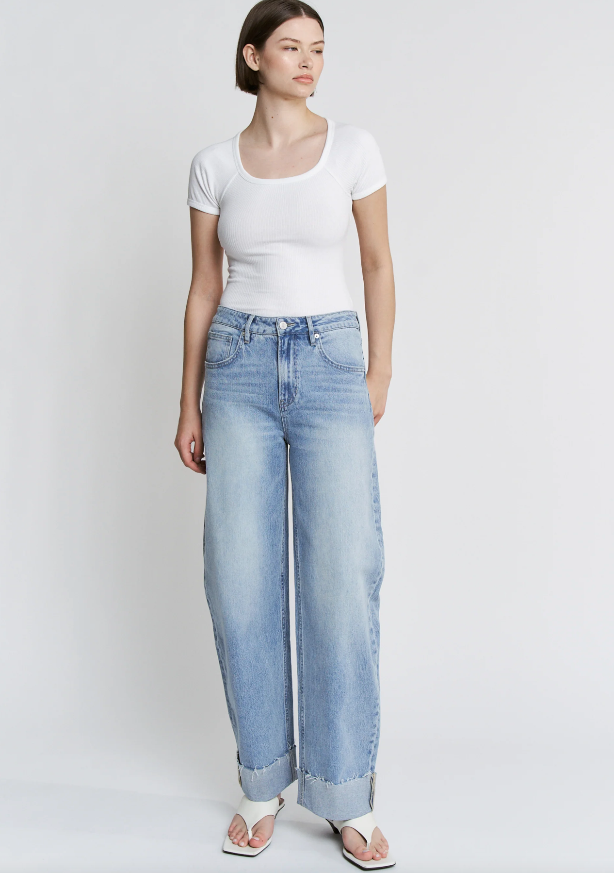 MICA Super High Raw Hem Cuffed Barrel Denim