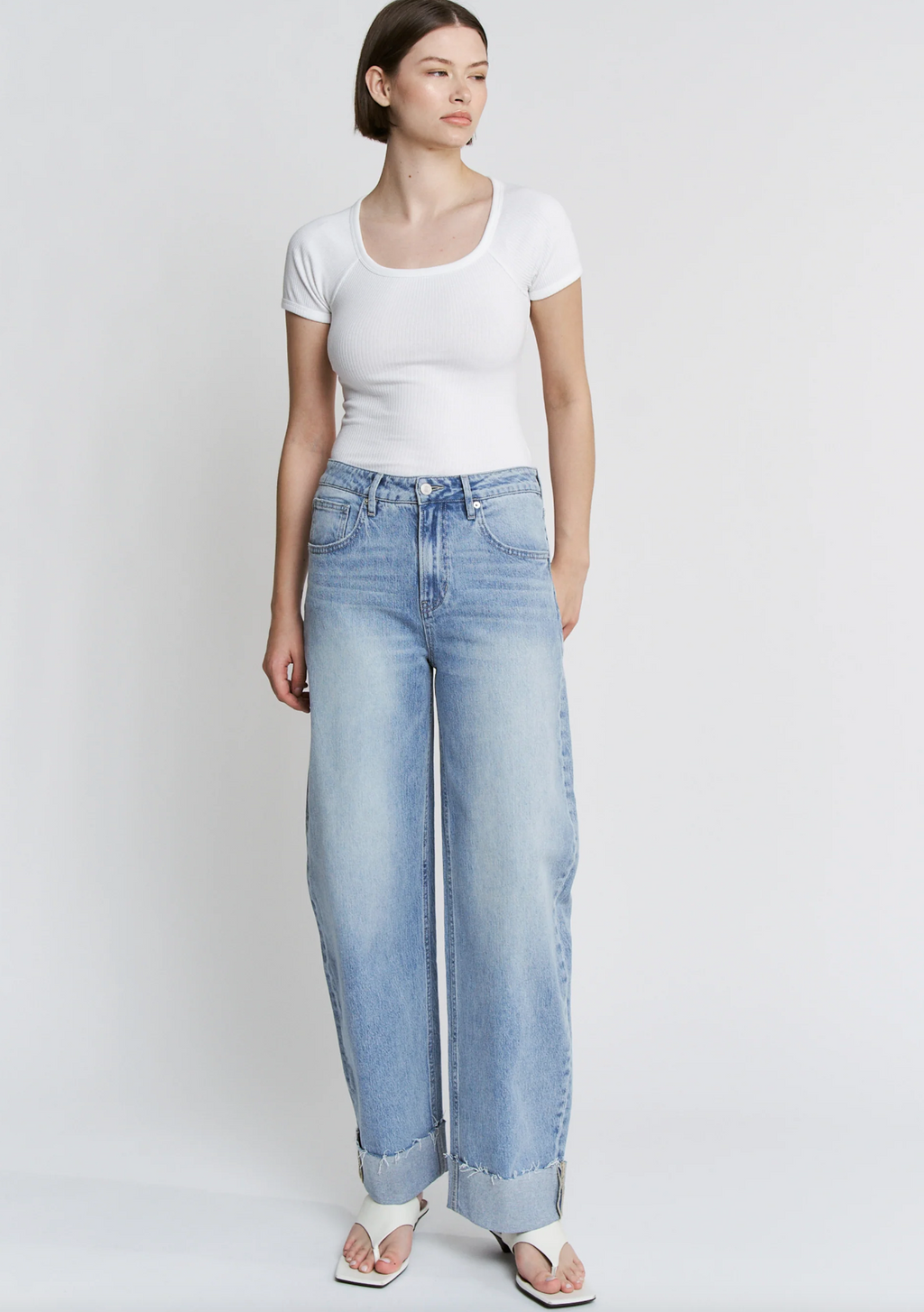 MICA Super High Raw Hem Cuffed Barrel Denim