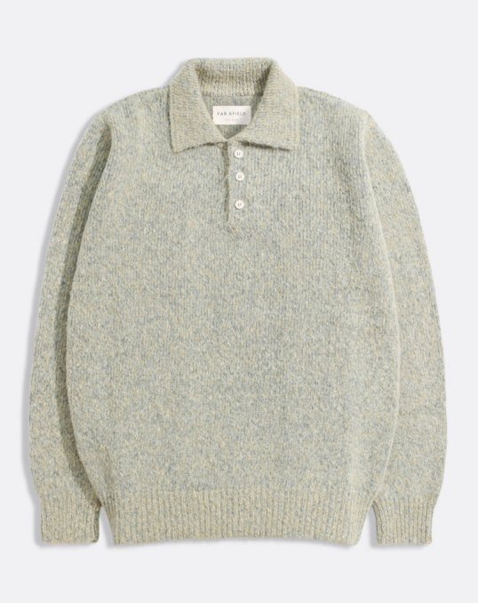 Far Afield Kier Knitted Polo - Stone Fleck