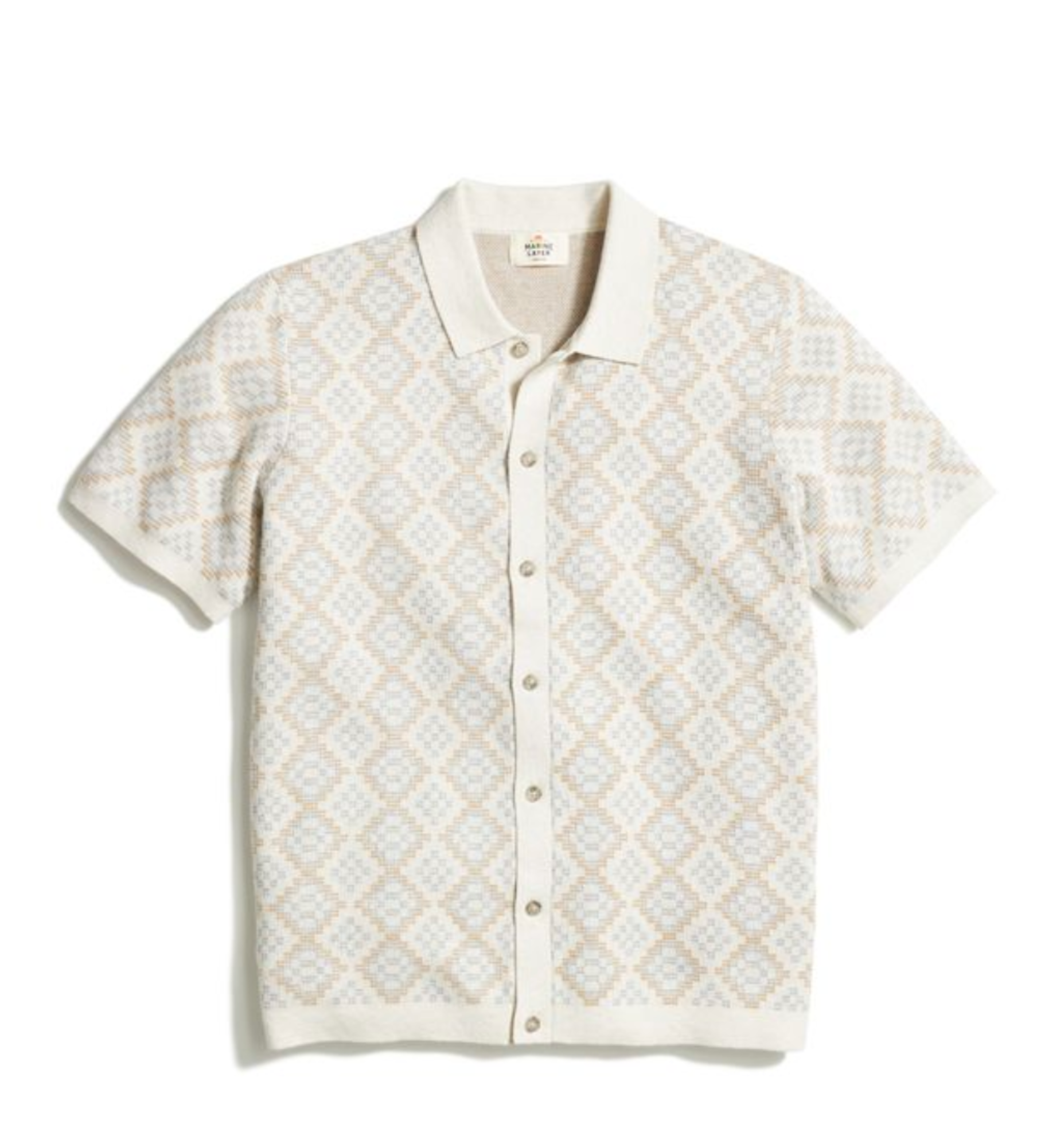 Marine Layer Ethan Sweater Button Down  - Oatmeal Geo