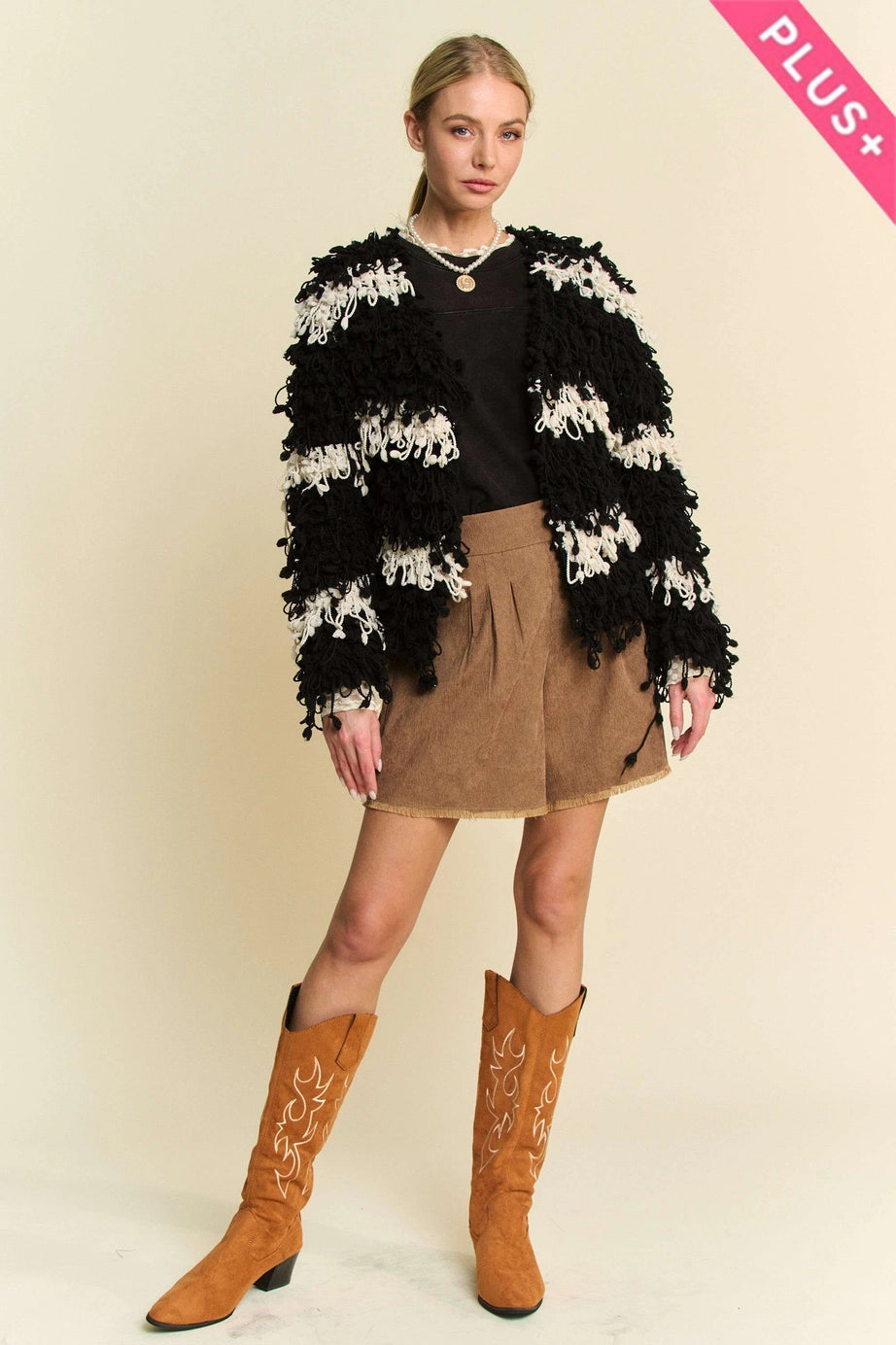 Davi & Dani Loop Knit Shaggy Cardigan