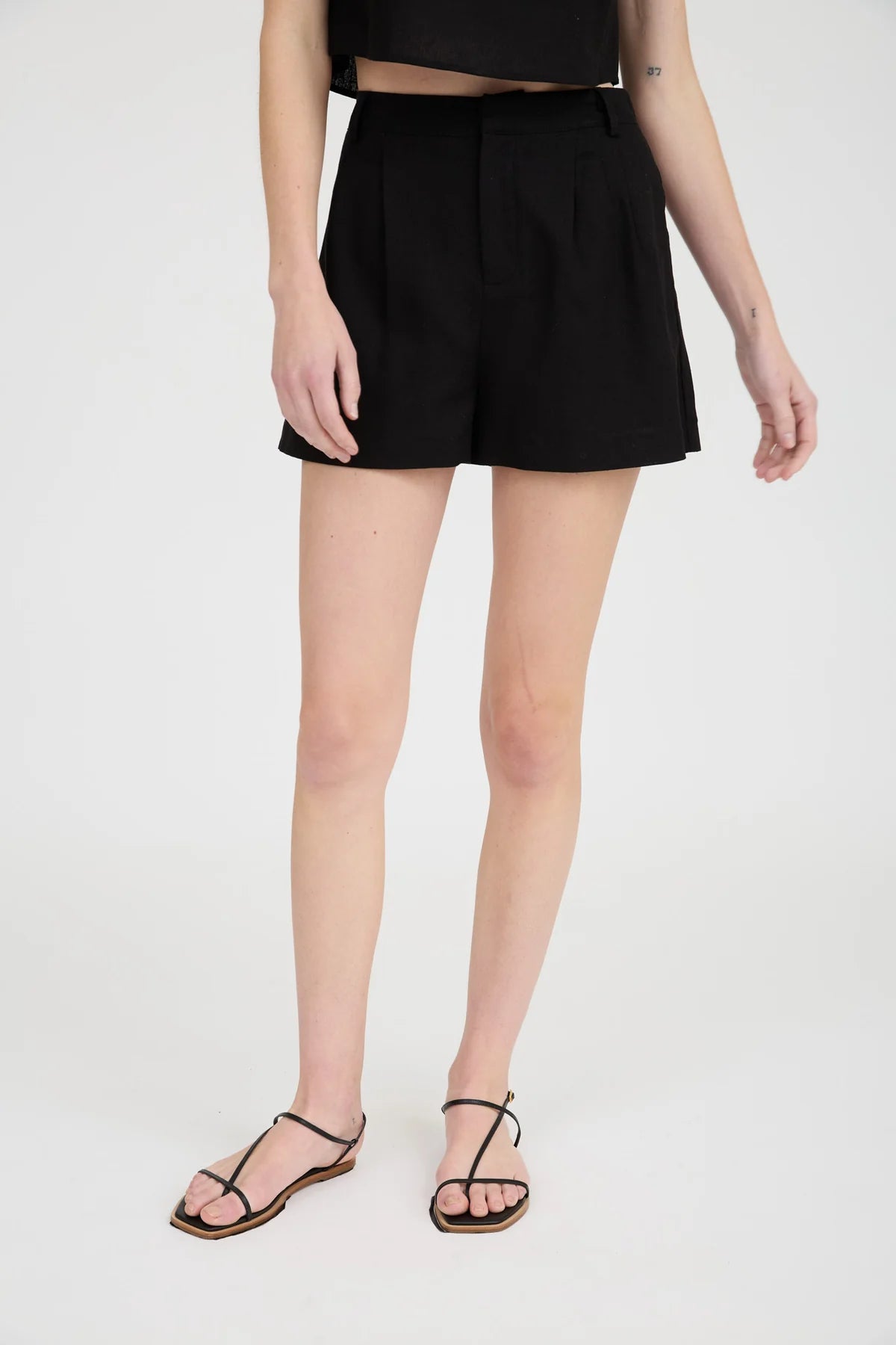 High Waisted Front Pleat Shorts in Black