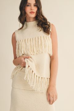 Mustard Seed Fringe Sleeveless Sweater Top