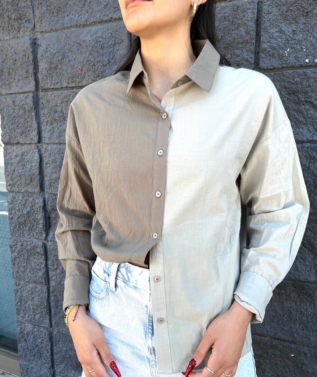 Color Block Button Up