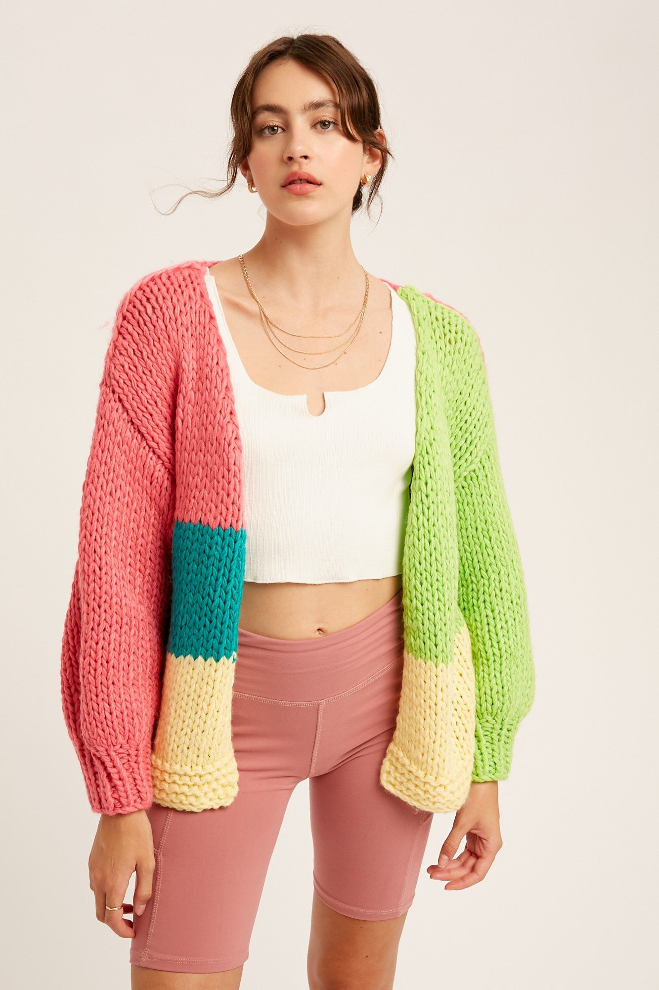 COLOR BLOCK OPEN CARDIGAN