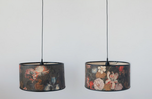 Bamboo Floral Print Shade Pendant Lamp