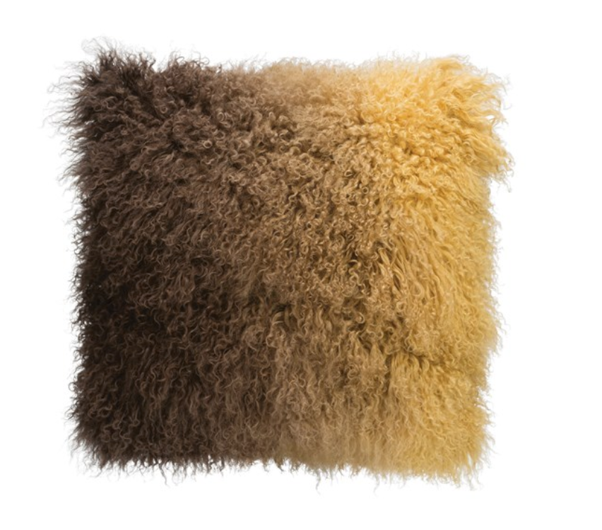 Tibetan Lamb Fur Pillow with Brown Ombre