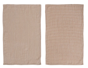 Cotton Slub Printed Tea Towel-Natural & Rust