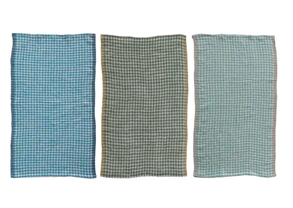Woven Linen Tea Towel w/ Gingham Pattern