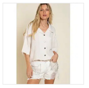 Natural Cropped Button Up
