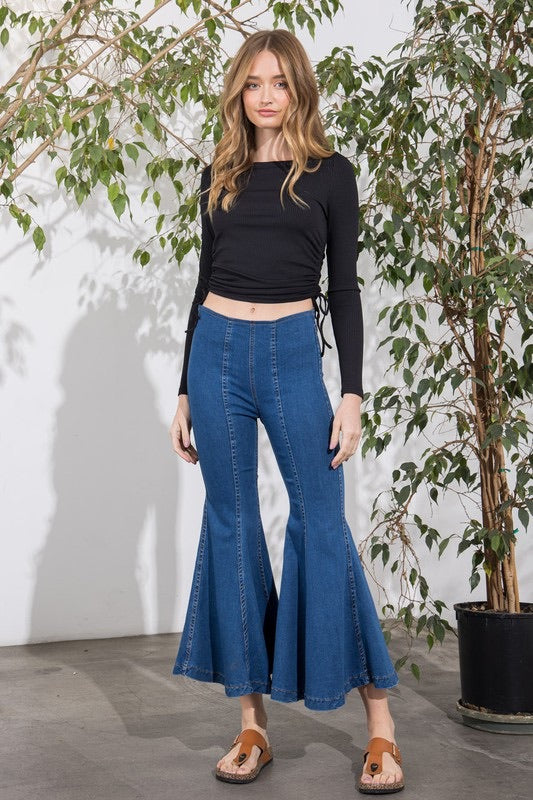 Mina Denim Cropped Flares