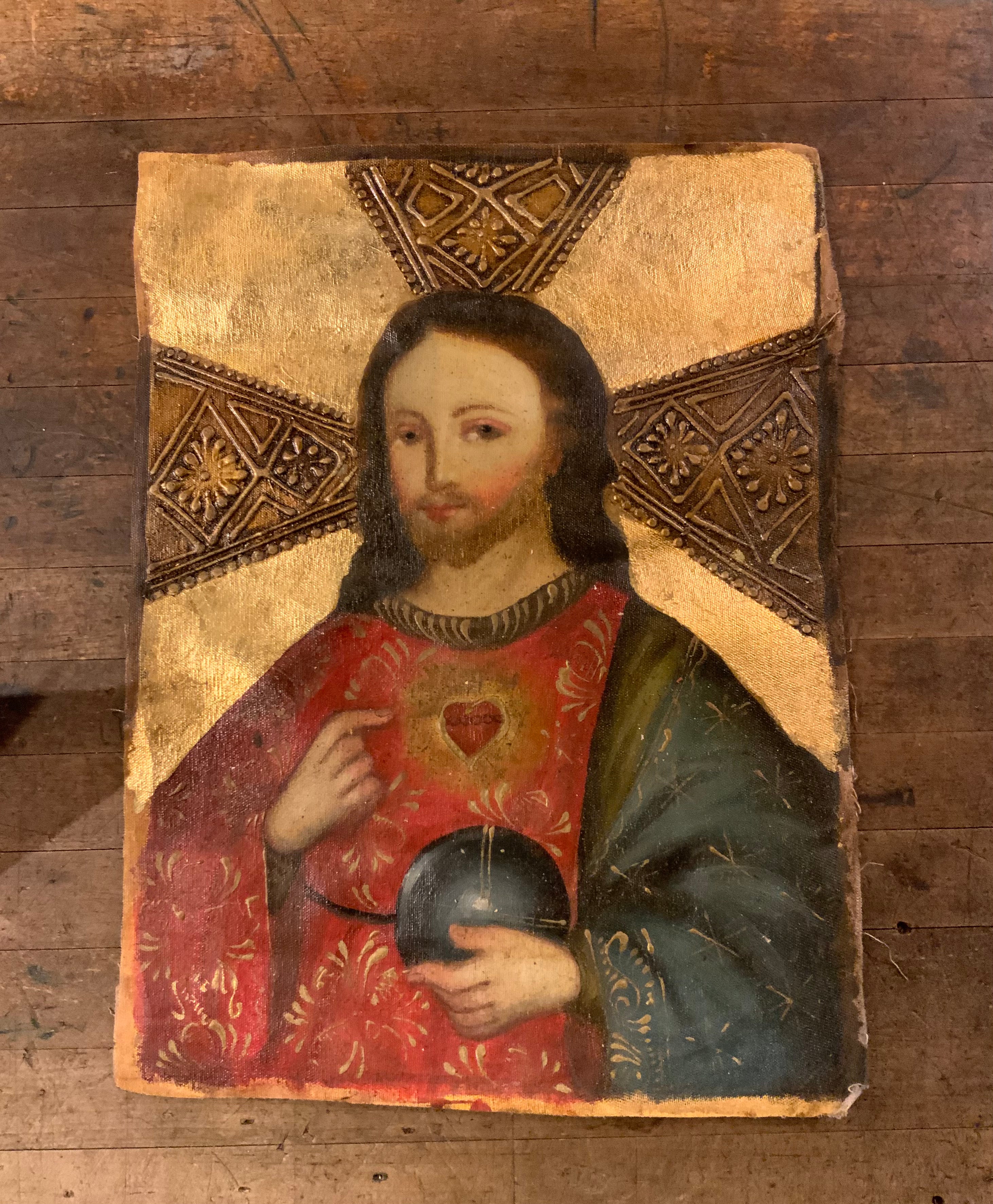 Original Canvas Painting-Sacred Heart w/Cross
