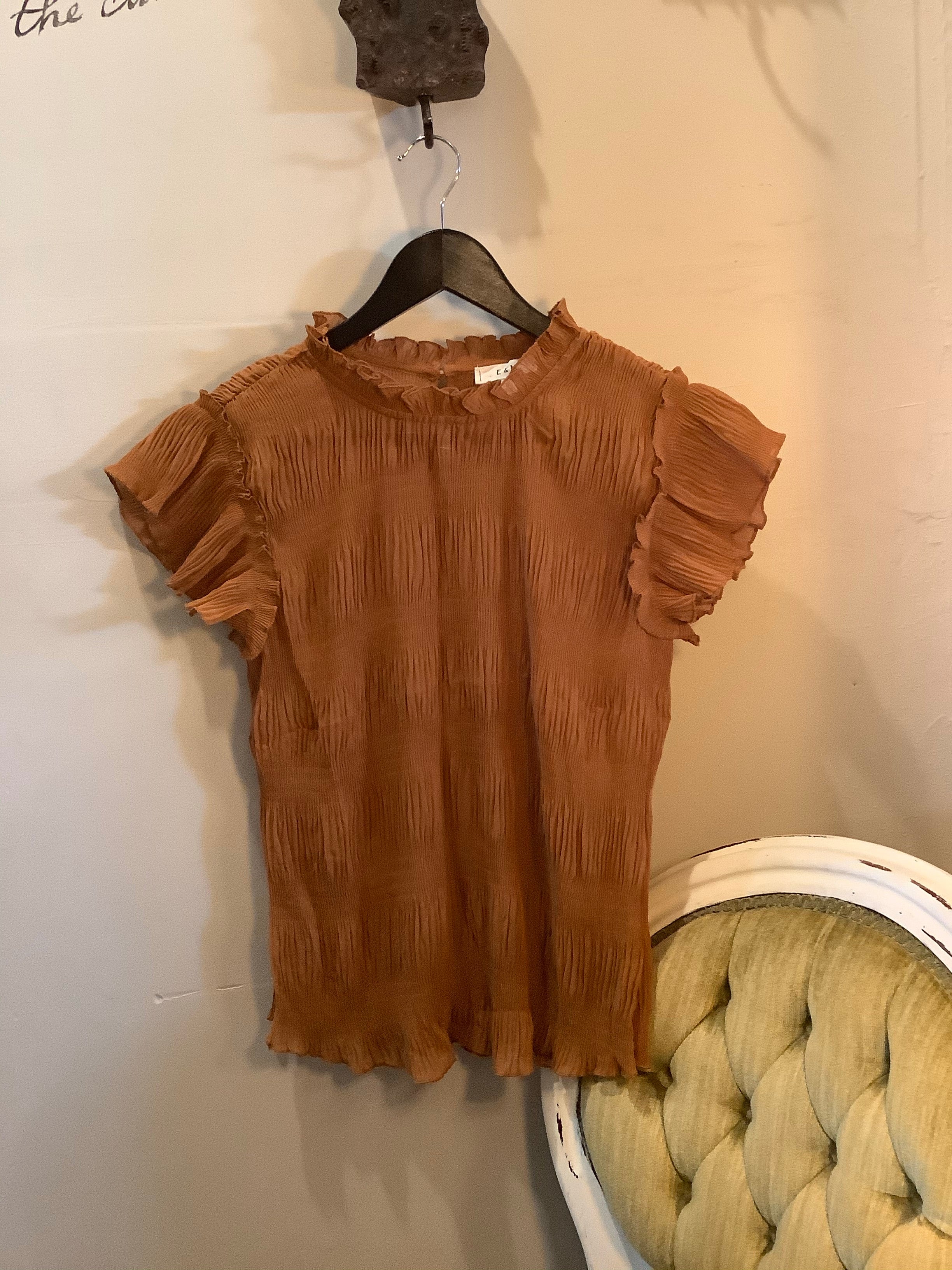 Rust Sheer Top with Keyhole