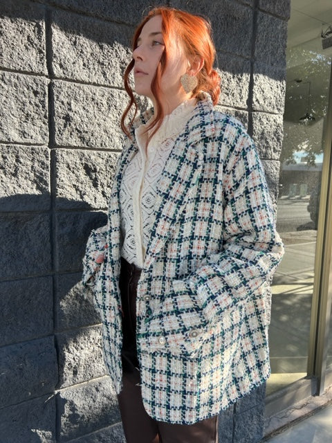 Ivory and Navy Tweed Blazer