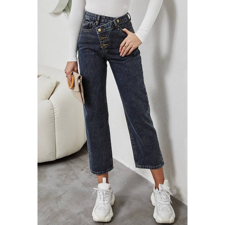 Denim High Rise Straight Leg Jeans