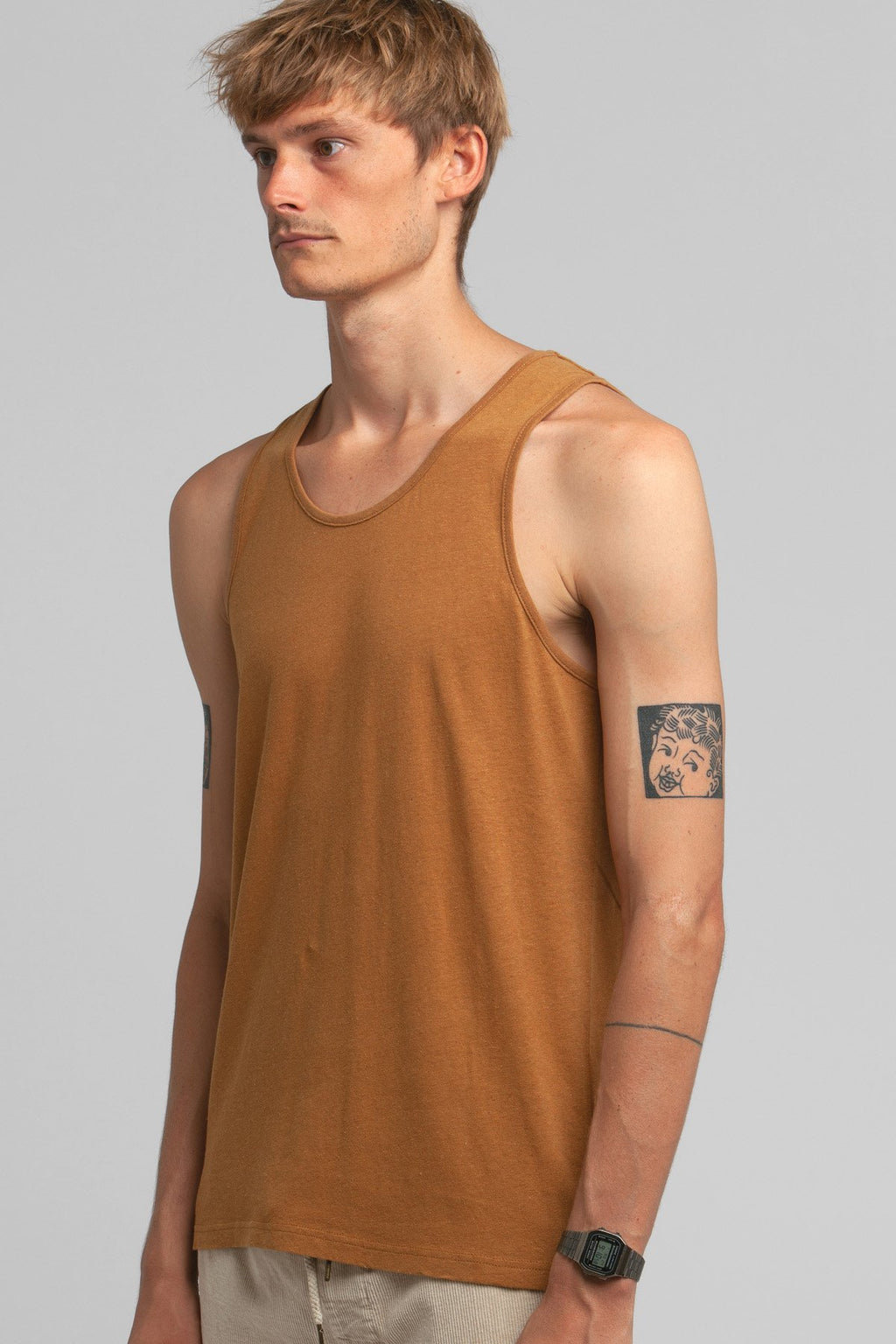 Premium Linen Singlet - Almond