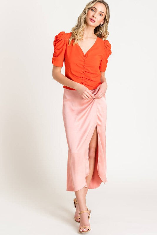 Orange Puff Sleeve Top