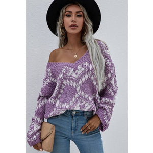 Oversized Vneck Purple Sweater
